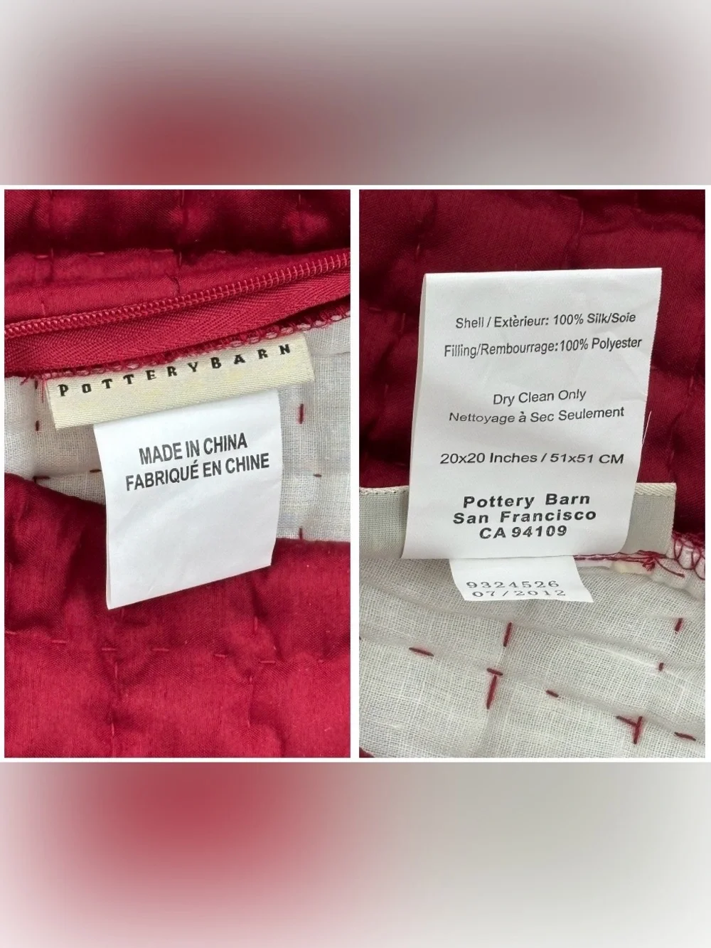 lot of 2 deep red Pottery Barn 20x20 pillow covers - pintuck + boucle